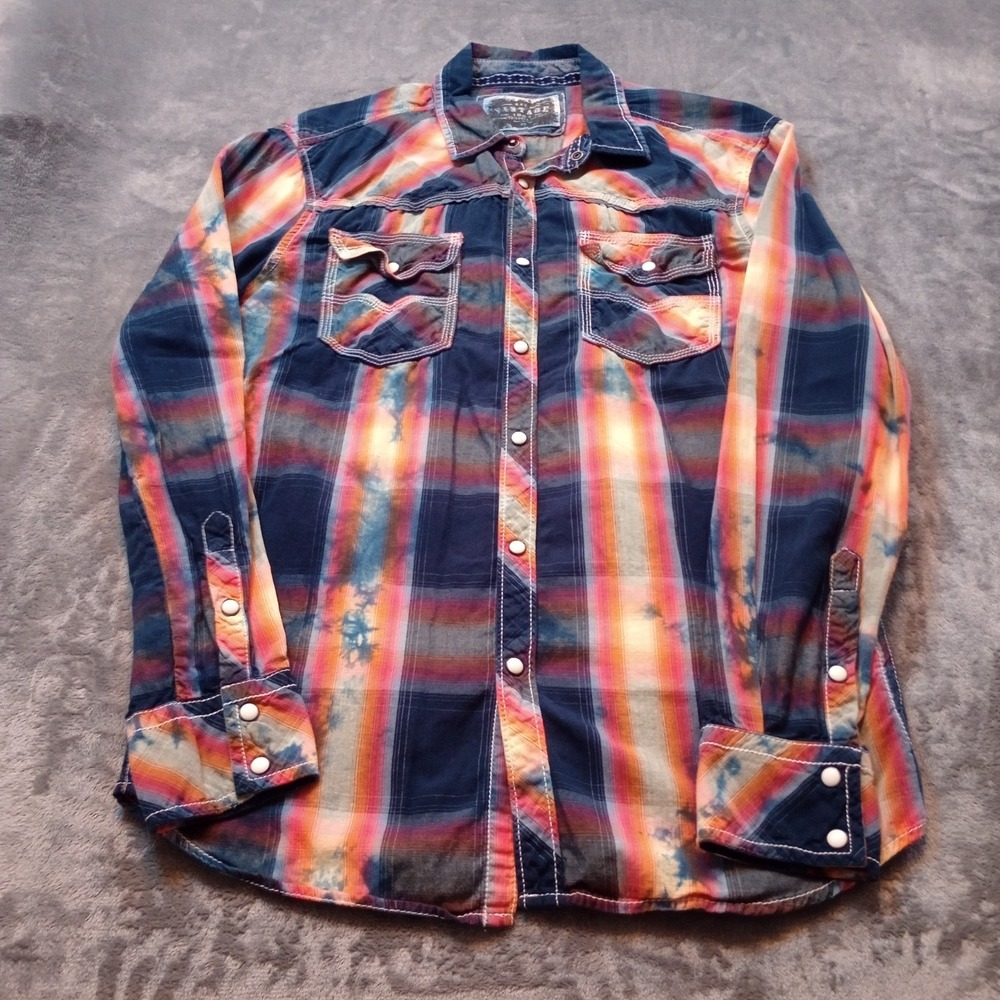 BKE Buckle Vintage Pearl Snap Shirt Mens Size Medium Western Plaid Long Sleeves‎